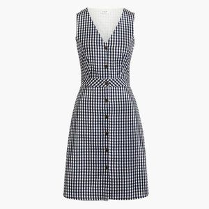J. Crew Navy & White Gingham Sleeveless Dress Button Front *With Pockets*
